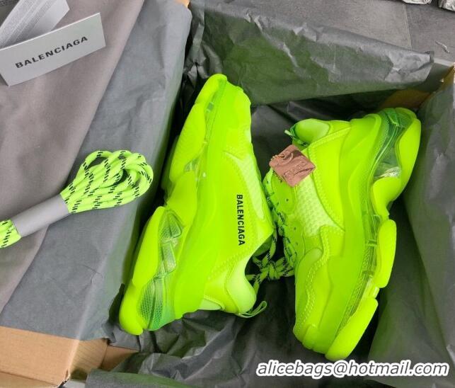 Good Quality Balenciaga Triple S Clear Sole Trainers Sneakers in Leather and Mesh Neon Green 223031