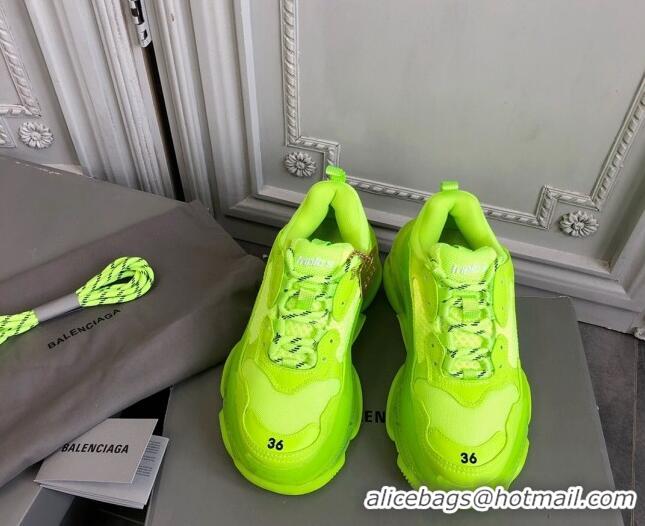 Good Quality Balenciaga Triple S Clear Sole Trainers Sneakers in Leather and Mesh Neon Green 223031