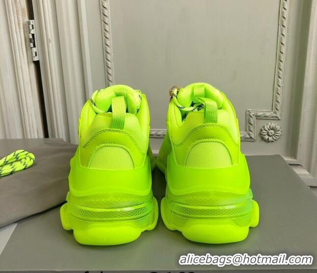 Good Quality Balenciaga Triple S Clear Sole Trainers Sneakers in Leather and Mesh Neon Green 223031