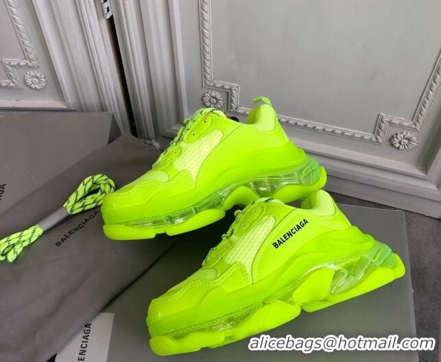 Good Quality Balenciaga Triple S Clear Sole Trainers Sneakers in Leather and Mesh Neon Green 223031