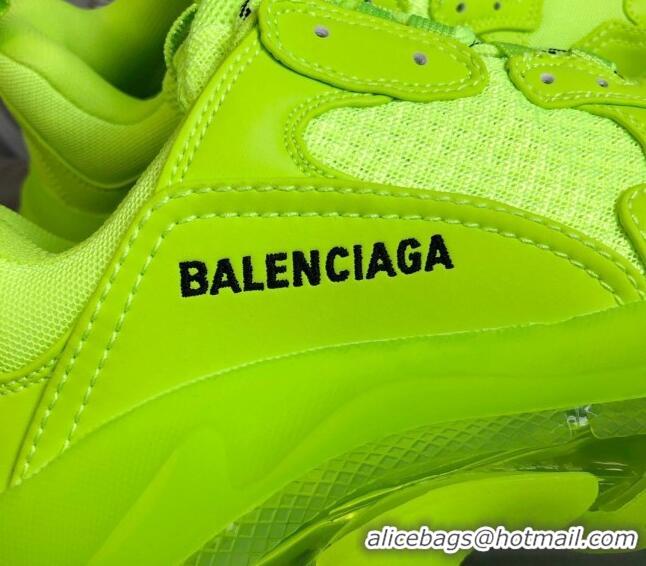 Good Quality Balenciaga Triple S Clear Sole Trainers Sneakers in Leather and Mesh Neon Green 223031