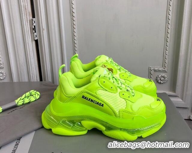 Good Quality Balenciaga Triple S Clear Sole Trainers Sneakers in Leather and Mesh Neon Green 223031