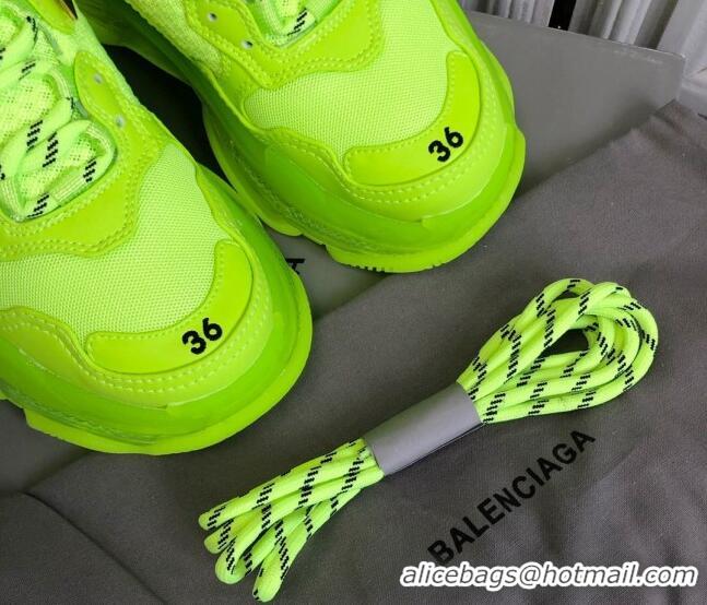 Good Quality Balenciaga Triple S Clear Sole Trainers Sneakers in Leather and Mesh Neon Green 223031