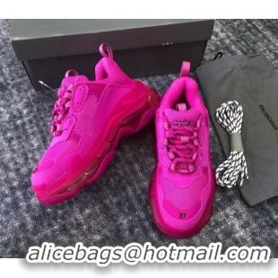 Best Product Balenciaga Triple S Clear Sole Trainers Sneakers in Leather and Mesh Neon Pink 223032