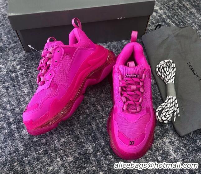 Best Product Balenciaga Triple S Clear Sole Trainers Sneakers in Leather and Mesh Neon Pink 223032