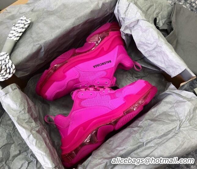 Best Product Balenciaga Triple S Clear Sole Trainers Sneakers in Leather and Mesh Neon Pink 223032