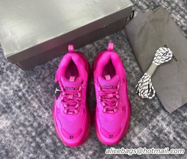 Best Product Balenciaga Triple S Clear Sole Trainers Sneakers in Leather and Mesh Neon Pink 223032