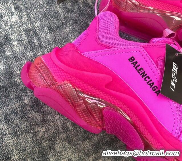 Best Product Balenciaga Triple S Clear Sole Trainers Sneakers in Leather and Mesh Neon Pink 223032