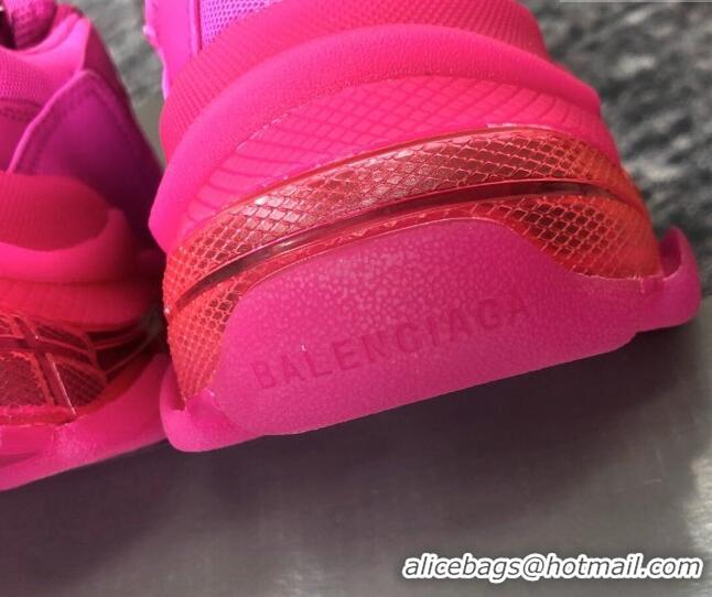 Best Product Balenciaga Triple S Clear Sole Trainers Sneakers in Leather and Mesh Neon Pink 223032