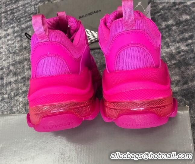 Best Product Balenciaga Triple S Clear Sole Trainers Sneakers in Leather and Mesh Neon Pink 223032