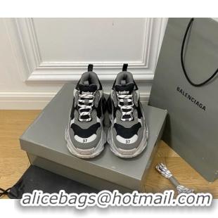 Good Looking Balenciaga Triple S Trainers Sneakers in Leather and Mesh Black/Silver/Grey 223033