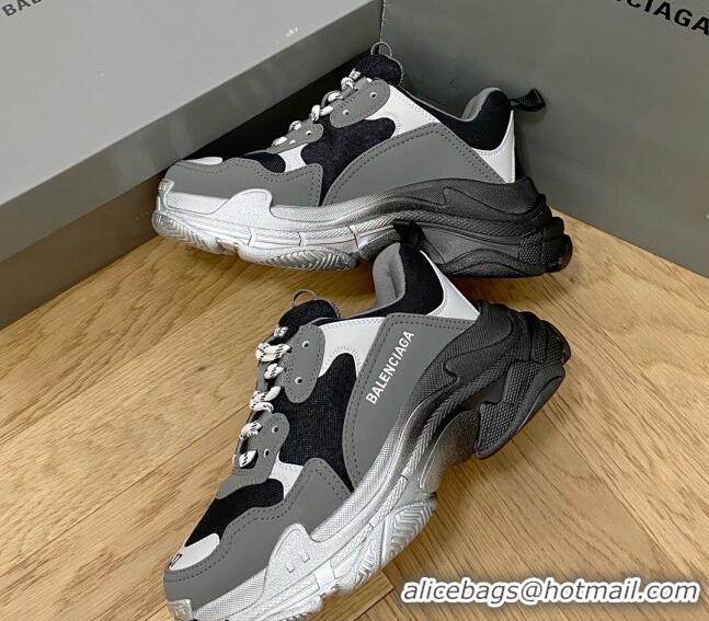 Good Looking Balenciaga Triple S Trainers Sneakers in Leather and Mesh Black/Silver/Grey 223033