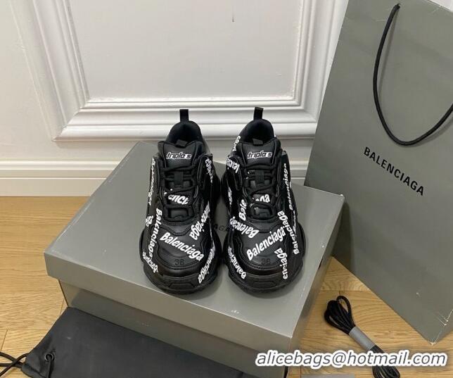 Buy Discount Balenciaga Triple S Trainers Sneakers in Calf Leather Signature/Black 223034