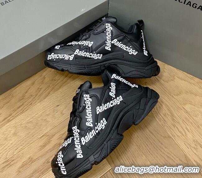 Buy Discount Balenciaga Triple S Trainers Sneakers in Calf Leather Signature/Black 223034