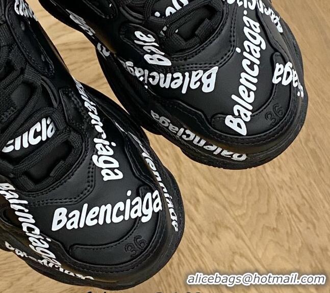 Buy Discount Balenciaga Triple S Trainers Sneakers in Calf Leather Signature/Black 223034