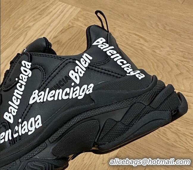 Buy Discount Balenciaga Triple S Trainers Sneakers in Calf Leather Signature/Black 223034