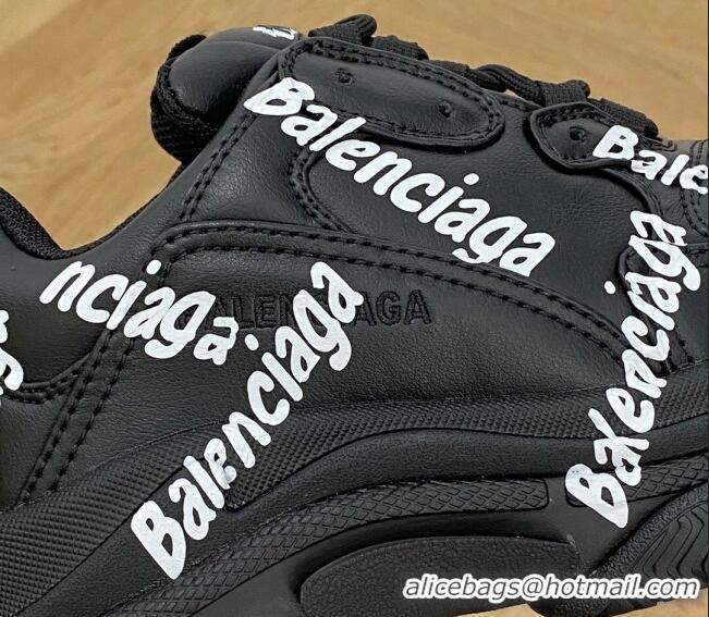 Buy Discount Balenciaga Triple S Trainers Sneakers in Calf Leather Signature/Black 223034