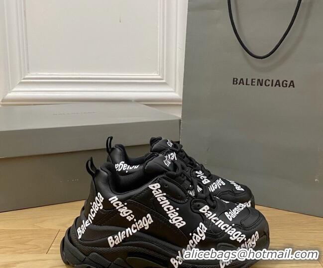 Buy Discount Balenciaga Triple S Trainers Sneakers in Calf Leather Signature/Black 223034