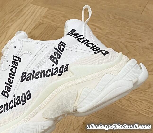 Unique Style Balenciaga Triple S Trainers Sneakers in Calf Leather Signature/White 0223036