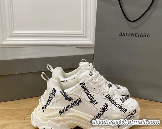 Unique Style Balenciaga Triple S Trainers Sneakers in Calf Leather Signature/White 0223036