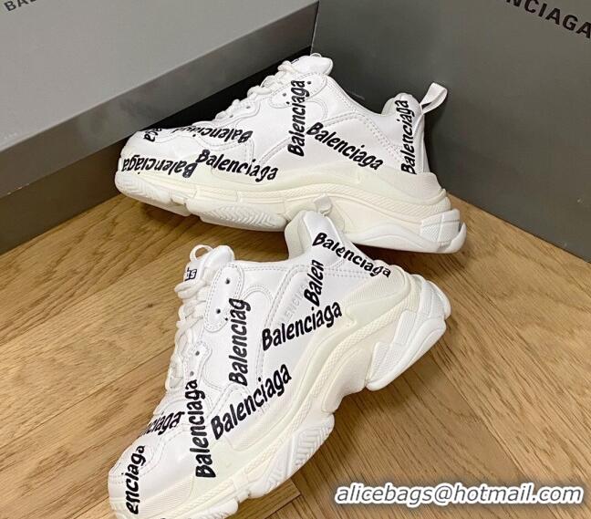 Unique Style Balenciaga Triple S Trainers Sneakers in Calf Leather Signature/White 0223036