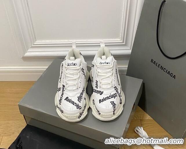 Unique Style Balenciaga Triple S Trainers Sneakers in Calf Leather Signature/White 0223036