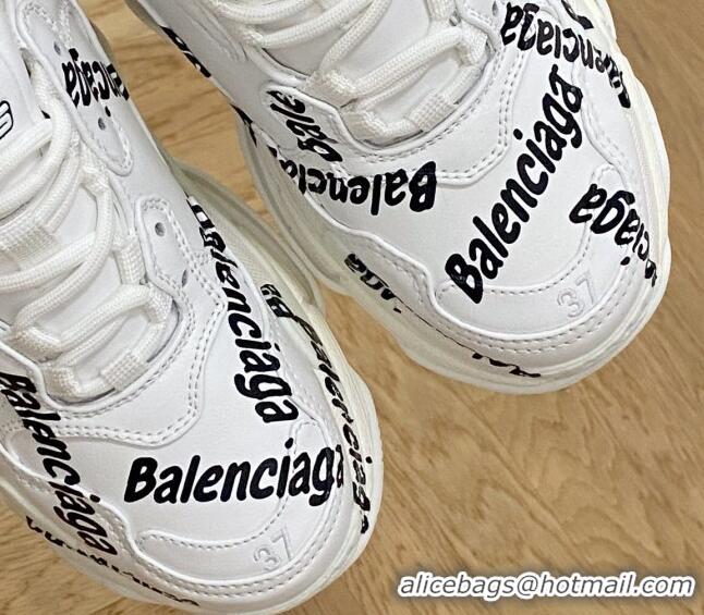 Unique Style Balenciaga Triple S Trainers Sneakers in Calf Leather Signature/White 0223036