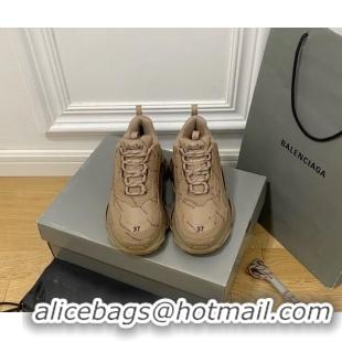 Top Grade Balenciaga Triple S Trainers Sneakers in Calf Leather Signature Brown 0223036