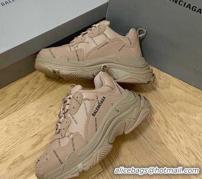 Top Grade Balenciaga Triple S Trainers Sneakers in Calf Leather Signature Brown 0223036