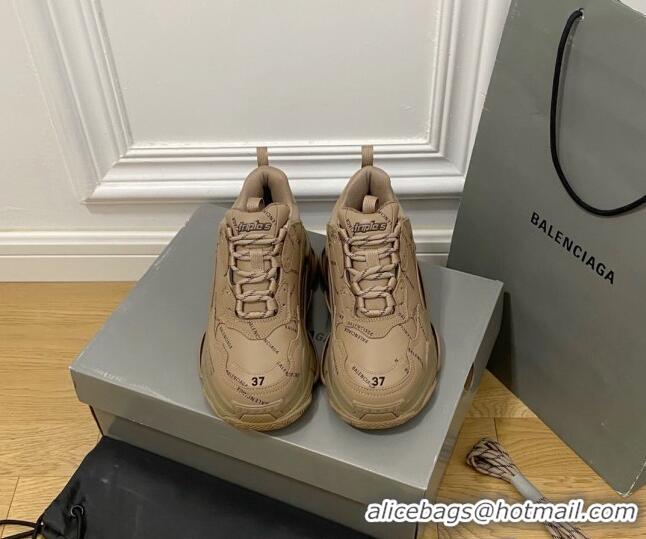 Top Grade Balenciaga Triple S Trainers Sneakers in Calf Leather Signature Brown 0223036