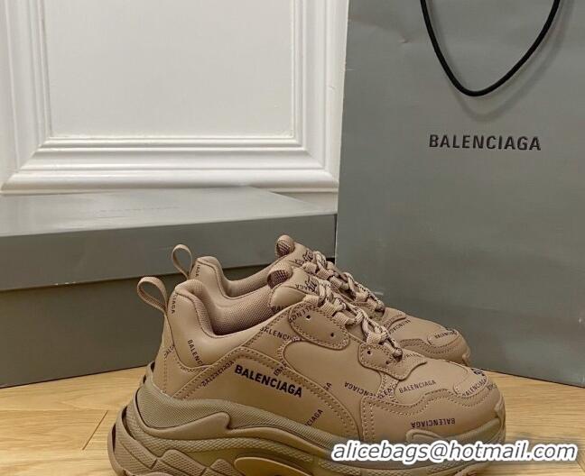 Top Grade Balenciaga Triple S Trainers Sneakers in Calf Leather Signature Brown 0223036