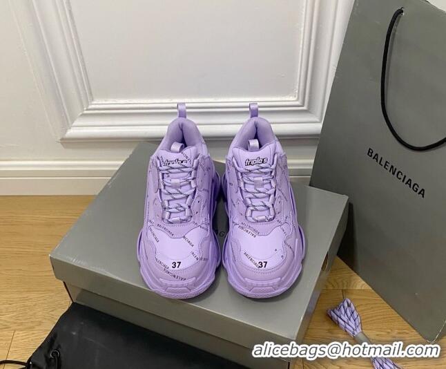 Top Design Balenciaga Triple S Trainers Sneakers in Calf Leather Signature/Purple 0223038