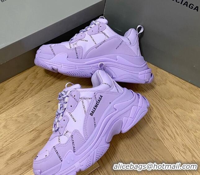 Top Design Balenciaga Triple S Trainers Sneakers in Calf Leather Signature/Purple 0223038