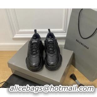 Low Price Balenciaga Triple S Trainers Sneakers in Calf Leather Black 0223043