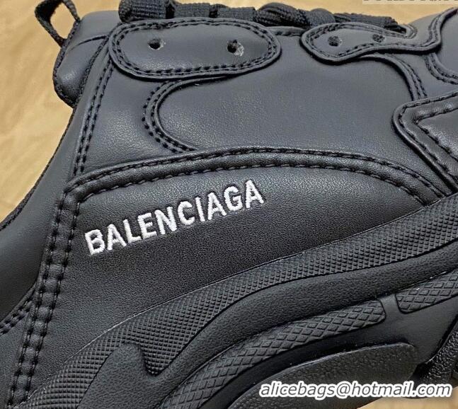 Low Price Balenciaga Triple S Trainers Sneakers in Calf Leather Black 0223043