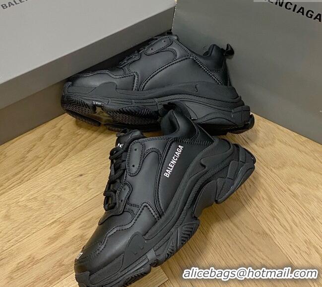 Low Price Balenciaga Triple S Trainers Sneakers in Calf Leather Black 0223043