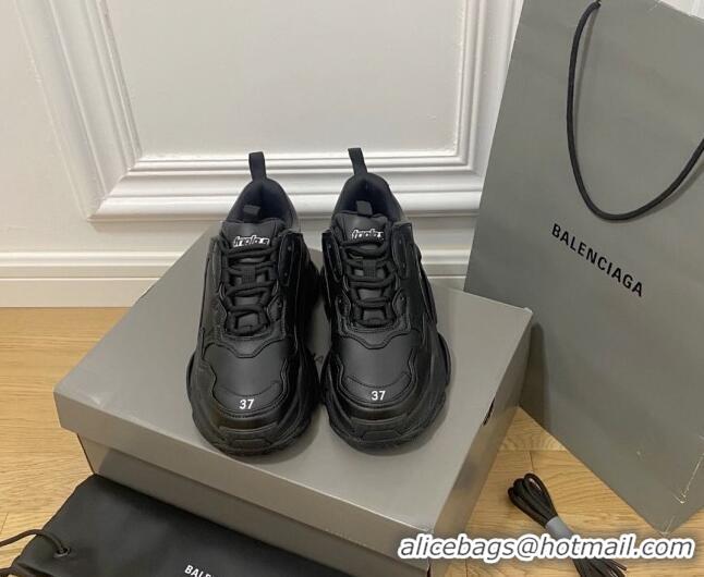 Low Price Balenciaga Triple S Trainers Sneakers in Calf Leather Black 0223043