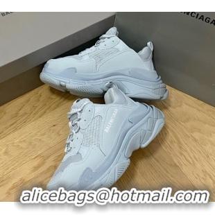 Shop Duplicate Balenciaga Triple S Trainers Sneakers in Leather and Mesh Dusty Blue 0223044