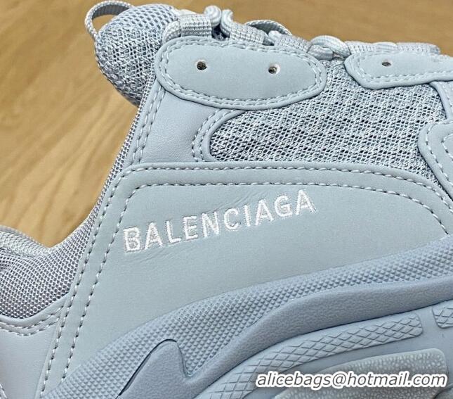 Shop Duplicate Balenciaga Triple S Trainers Sneakers in Leather and Mesh Dusty Blue 0223044