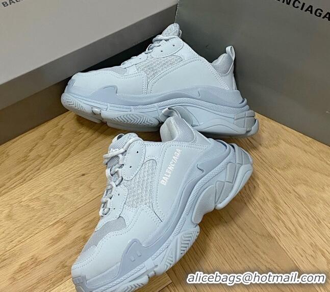 Shop Duplicate Balenciaga Triple S Trainers Sneakers in Leather and Mesh Dusty Blue 0223044