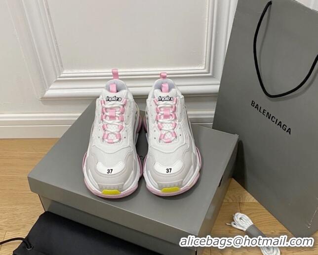 Good Quality Balenciaga Triple S Trainers Sneakers in Leather and Mesh Grey/Pink 0223045