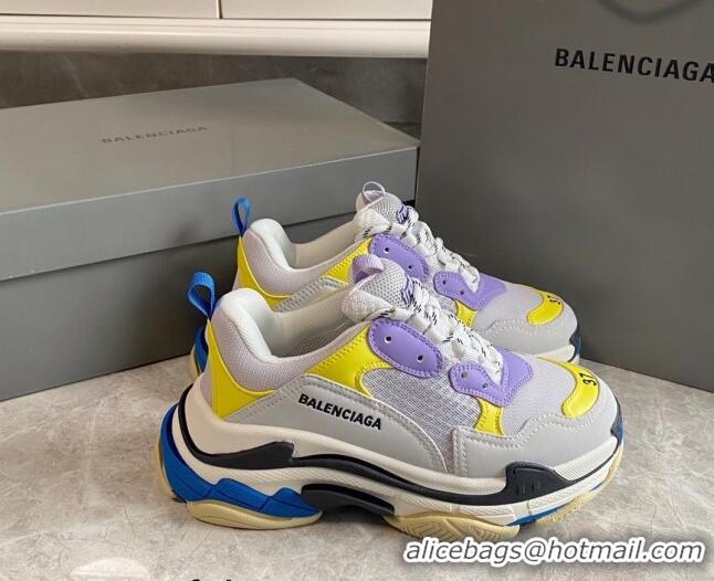 Luxury Cheap Balenciaga Triple S Trainers Sneakers in Leather and Mesh Yellow/Pink 0223046