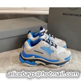 Pretty Style Balenciaga Triple S Trainers Sneakers in Leather and Mesh White/Blue 0223048