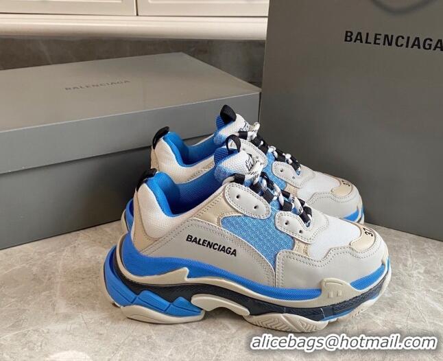 Pretty Style Balenciaga Triple S Trainers Sneakers in Leather and Mesh White/Blue 0223048