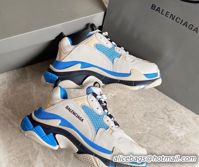 Pretty Style Balenciaga Triple S Trainers Sneakers in Leather and Mesh White/Blue 0223048