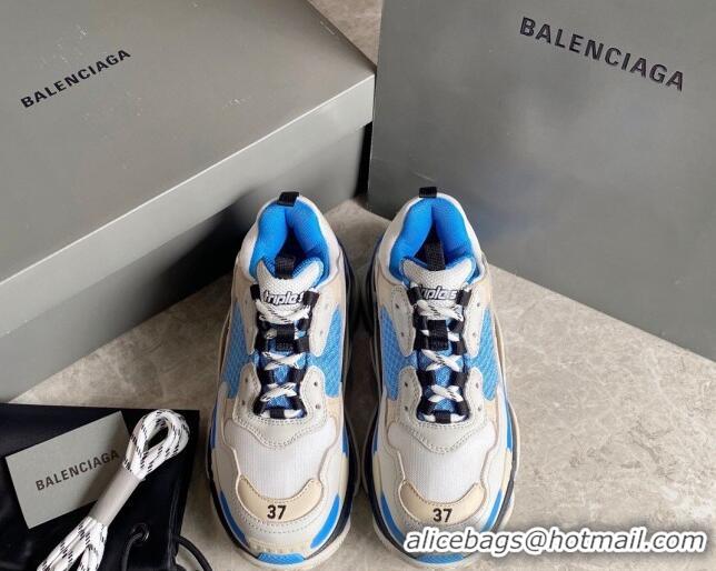 Pretty Style Balenciaga Triple S Trainers Sneakers in Leather and Mesh White/Blue 0223048