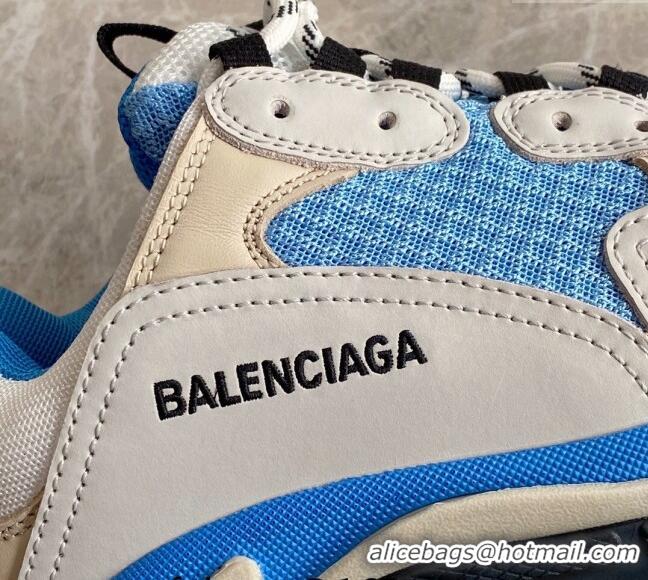 Pretty Style Balenciaga Triple S Trainers Sneakers in Leather and Mesh White/Blue 0223048