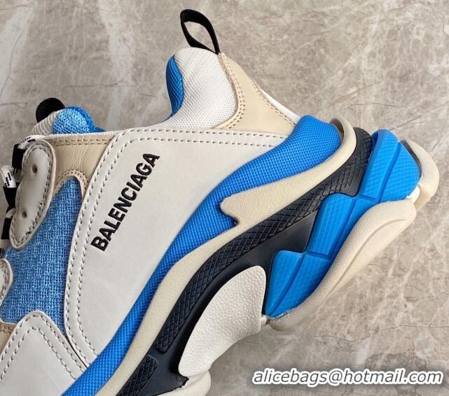 Pretty Style Balenciaga Triple S Trainers Sneakers in Leather and Mesh White/Blue 0223048