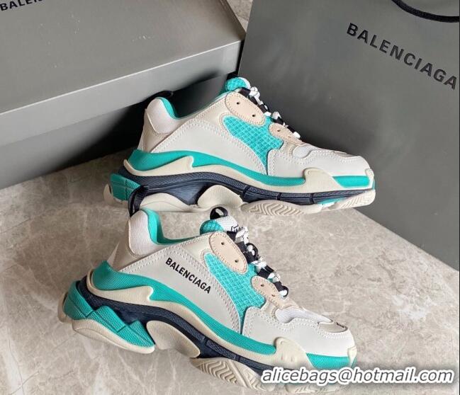 Most Popular Balenciaga Triple S Trainers Sneakers in Leather and Mesh White/Green 0223049