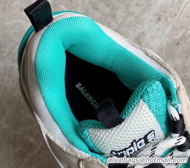 Most Popular Balenciaga Triple S Trainers Sneakers in Leather and Mesh White/Green 0223049